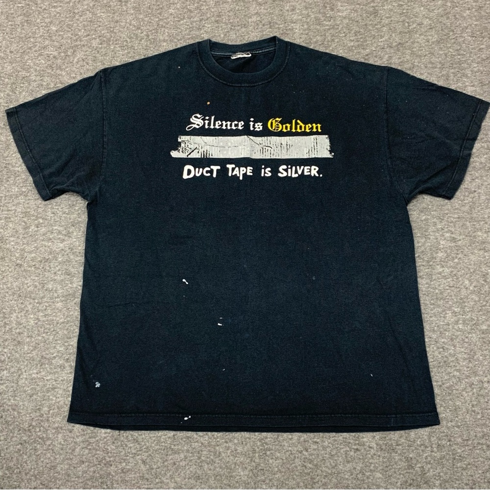Silence Duct Tape Funny Black Tee Size XL Y2K